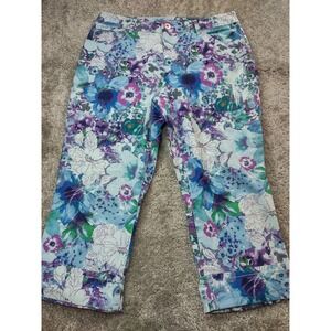 Bandolino Mandie Capri Pants Womens 10 Blue Cotton Blend‎ Floral Print Zip  Boho